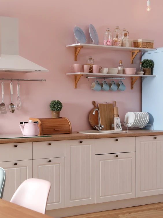 Cuisine murs roses