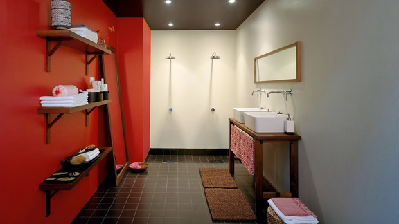 red bathroom