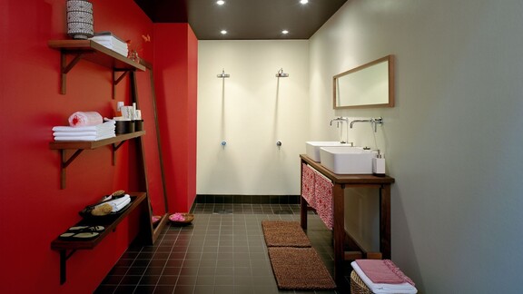 red bathroom