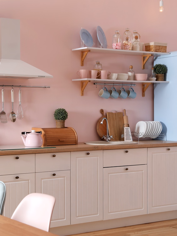 Cuisine murs roses