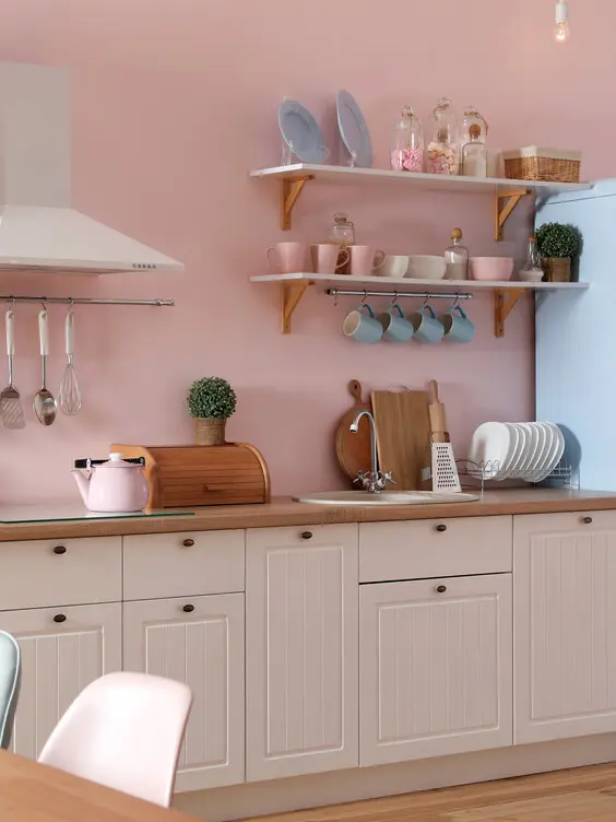 Cuisine murs roses